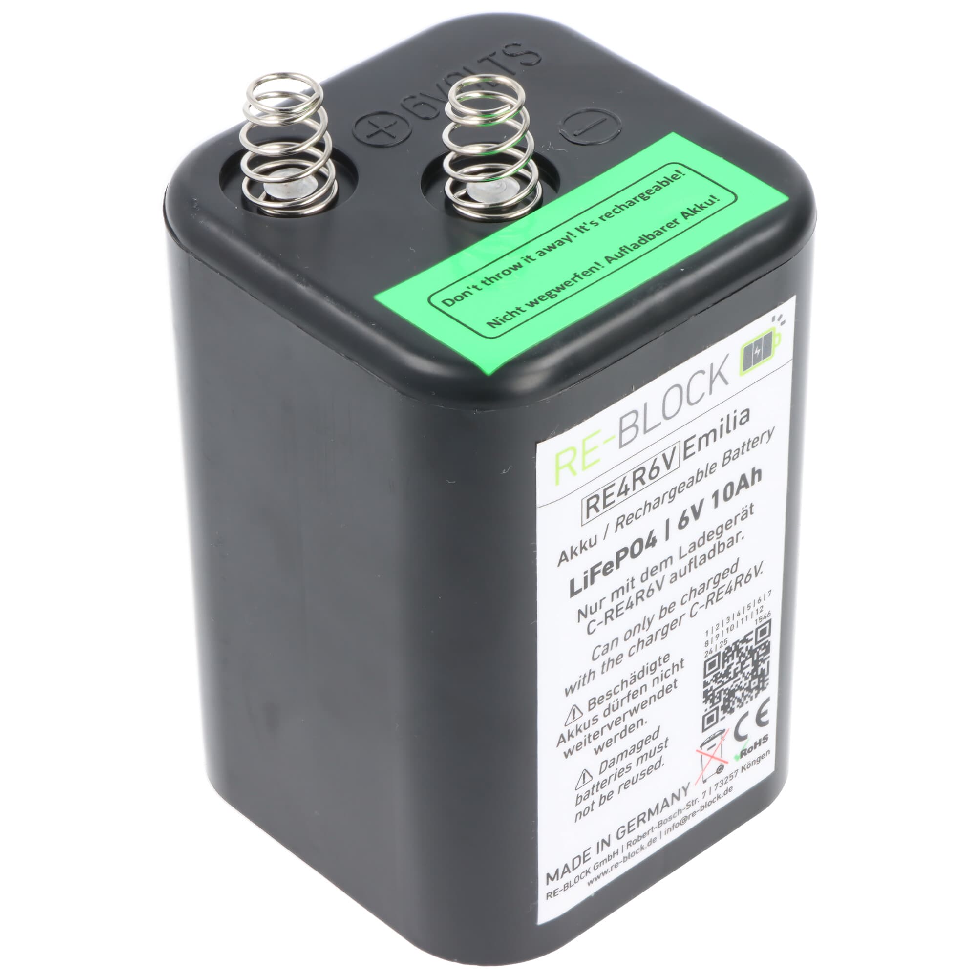 Batterie 4R25, batterie rechargeable 4R25 avec tension de 6 volts et capacité de 10 Ah, avec protection contre les surcharges, protection contre les